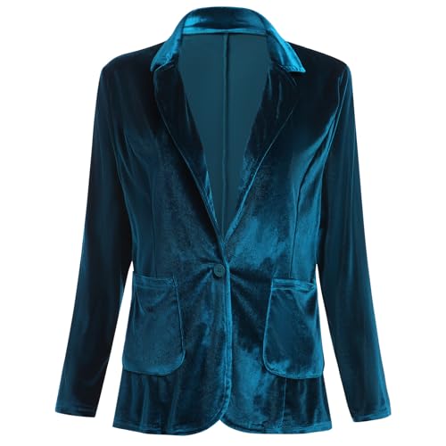 Velvet Blazer Jackets for Women Open Front Long Sleeve Lapel Collar Velvet Jacket Coat with Pockets