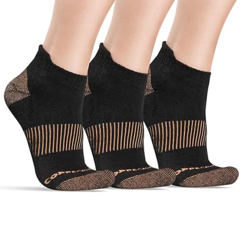 CopperJoint Black Ankle Compression Socks for Women- Breathable Copper Compression Socks Men, Low Cut Sock With Arch Support