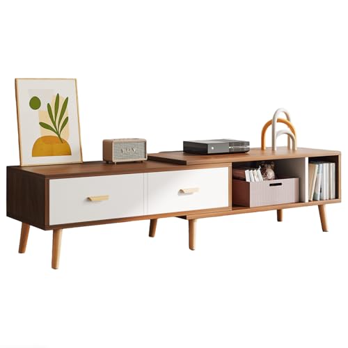 DAYONG Modern TV Stand with Drawers Extendable Entertainment Center Storage Console Table and Media Furniture TV Console for Living Room Bedroom Office (Walnut)