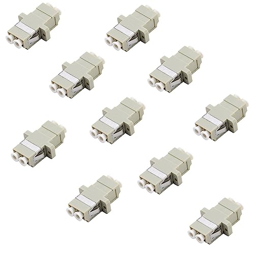 LC Fiber Optic Adapter - LC to LC Duplex Multimode Coupler - 10 Pack - Beige