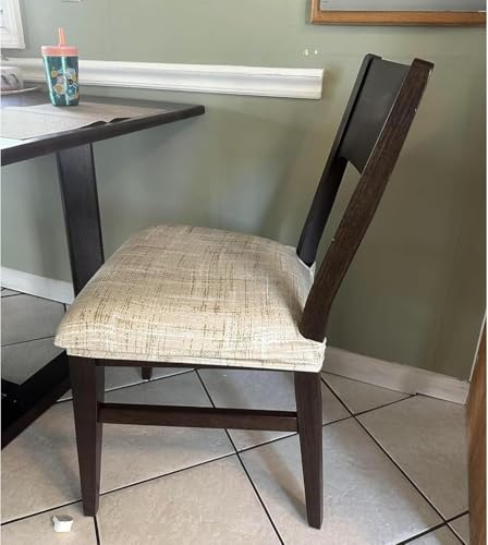 Image of Stretch Dining Chair Seat Covers Set of 8, Soft Removable Washable Seat Covers for Dining Chairs, Dining Room Seat Cover Protector (Rear-Covered, Beige Linen-Look Print)