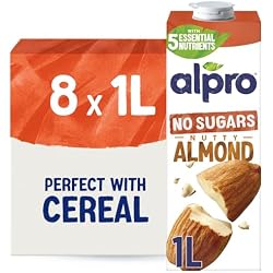 Alpro Almond Drink No Sugar Unsweetened Dairy Free Long Life 1L (8 Pack) | Vegan, Dairy Free and Lactose Free Milk Alternative