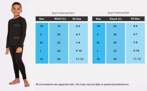 Boys Thermal Long Underwear Set Fleece-Lined Long Johns For Pajamas Or Cold Weather Base Layer With Elastic Waistband Breathable, Soft, Moisture-Wicking Leggings & Shirt By Bodtek (Black, Small) #TOP5