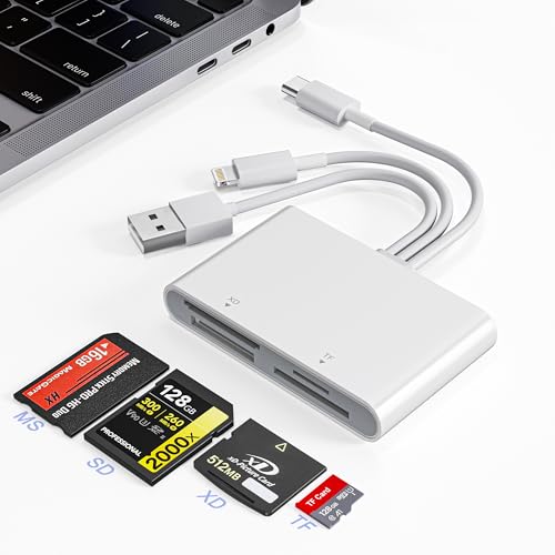 Image of Memory Stick Pro Duo Adapter - 4-in-1 USB C /Lightning /USB-A to SD /TF /MS /XD Card Reader, High-Speed Photo Video Transfer from Camera to iPhone /Tablet /Computer