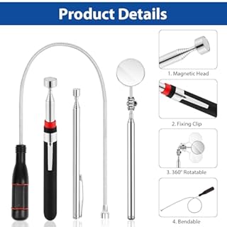 Flintronic 4 Pezzi Strumento Magnetico per Pickup, Acciaio Inossidabile Calamita Telescopica, Fino a 84 cm, Asta Telescopica Magnetica, per Chiavi, Monete, Viti, Penne e Oggetti Metallici