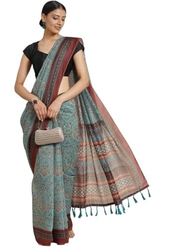 Image of Amazon Brand - Anarva Women's Kalamkari Saree With Blouse Piece