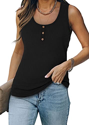 FAVALIVE Black Sleeveless Tops for Women Summer Solid Color Tank Tops Soft S