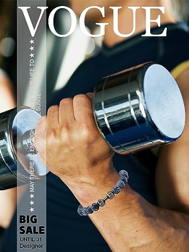 Dumbbell Bracelet,Blue Weathered Natural Stone Frosted Elastic Alloy Bracelet, Fitness Men and Women's Stainless Steel Barbell Jewelry, Fitness Yoga Men and Women's Jewelry Gifts