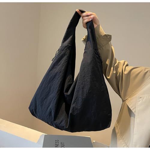 Bolso hobo para mujer, de color liso, estilo drapé, gran capacidad, nylon, bandolera versátil y relajada, ideal para viaje y deporte miniatura 6
