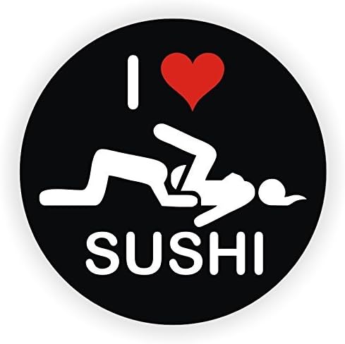 I Love Sushi - (3 Pack) Full Color Printed - (Size: 2" Round Color: Black/White/RED) - Hard Hat, Helmet, Windows, Walls, Bumpers, Laptop, Lockers, etc.