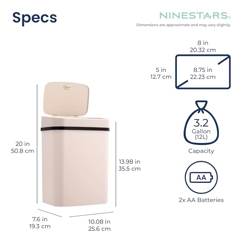 Image of Ninestars 3 Gallon Automatic Trash Can, 12L Touchless Motion Sensor Bathroom or Bedroom Garbage Can with Odor-Sealing Lid, Impact-Resistant ABS Plastic, White