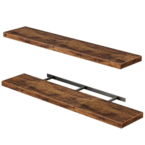 Fixwal Wood Floating Shelves for Wall 47.2 Long Heavy Duty Wall Mounted Shelves for Living Room Bedroom Bathroom and Kitchen Wall Shelves for Storage Books Room Decor (Rustic Brown Set of 2)