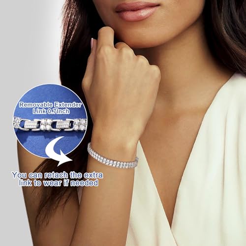 YIMERAIRE Moissanite Tennis Bracelet w/Extender Link, 3.2Ct-17.0Ct Double Row Lab Grown Women Moissanite Bracelet S925 Sterling Silver D Color VVS1 Round Cut 6.5Inch/7Inch/7.5Inch4