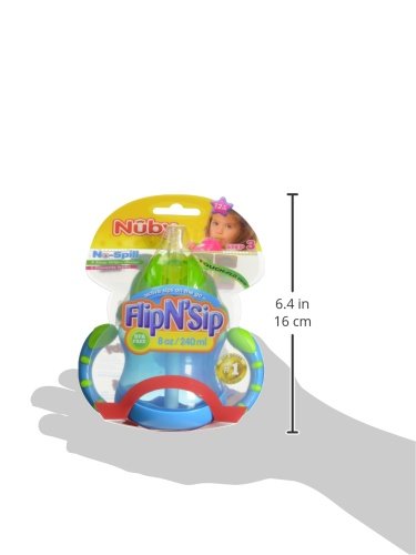 Nuby, Two-Handle Flip N' Sip Children’s 360 degree Straw Sippy Cup, 8 Ounce, Blue and Green