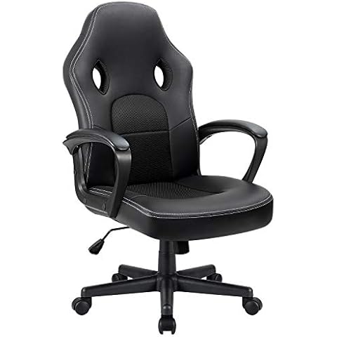 Furmax Gaming Chair Office Chair Leather Computer Desk Chair Racing Style Ergonomic Adjustable Swivel Task Chair with Lumbar Support and Arms (Black) Cover