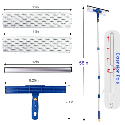 Image of Squeegee for Window Cleaning with Extendable Pole, 53 inch 2-in-1 Window Cleaning Tool Kit, Shower Squeegee with Long Handle, Indoor /Outdoor High Window Cleaning-Two Pads