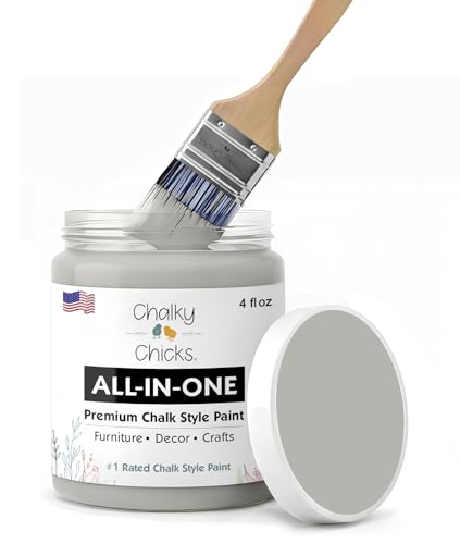 Chalky Chicks 4 Fl Oz Matte Mad Cloud (Light Gray) Chalk Paint for Furniture Without Sanding - No Prep Furniture Paint No Sanding All in One for Crafts, Walls, Cabinet, Metal, Dresser, Farmhouse