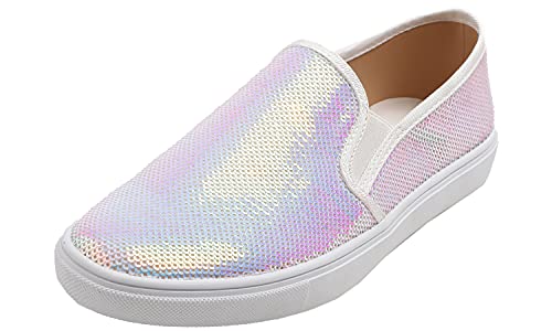 Image of FEVERSOLE Women's Fashion Sparkle Sequin Embellished Sneaker Party Holiday Casual Shoes