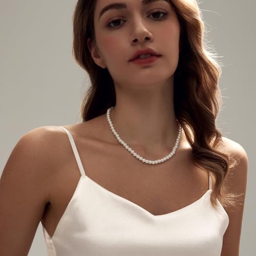 Image of Zeffy Pearl Necklace 4MM /6MM /8MM Dainty Round Imitation Pearl Choker Necklace Wedding Pearl Necklace Delicate Jewelry for Women Simple Bridesmaid Jewelry Gifts