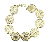 Tamaño: 7.5 pulgadas Diam San Benito Medalla Redondo Pulsera 18 K Chapado en Oro Pulsera de 7,5 Pulgadas – San Benito