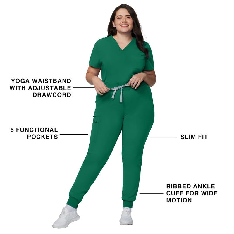 Image of Kitmaz Scrub Pants for Women - Mid Rise 4-Way Stretch Anti-Wrinkle Slim Fit Jogger Pants, Drawstring & 5 Pockets