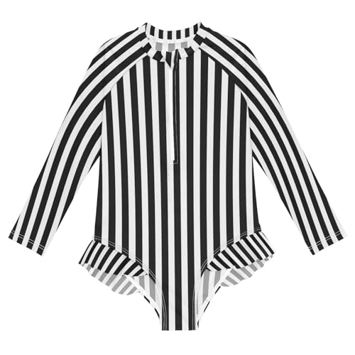 Image of CaTaKu Girls Rash Guard Swimsuit Long Sleeve One Piece Bathing Suit UPF 50+ Toddler Kids Zipper Ruffle Swimwear 3-12Y