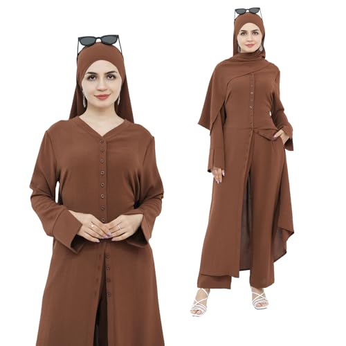 Jazvano Knöpfen Zweiteiliges Sets Arabische Kleidung Damen Abaya-Kleid Muslimische Gebetskleidung Dubai-Robe Muslimische Kleidung 2pcs Abaya Set(No Scarf)
