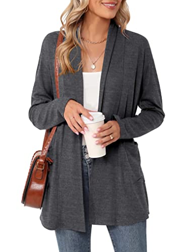 Image of Micoson Women's Long Sleeve Open Front Cardigan Casual Loose Lightweight Cardigans with Pockets