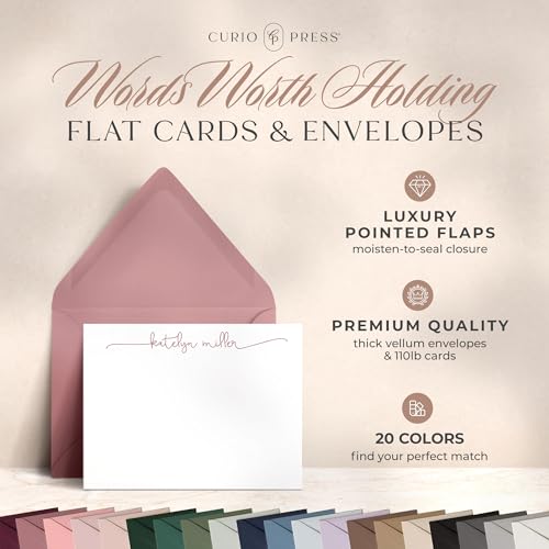 Image of Curio Press Personalized Stationery for Women & Men - A2 Flat Thank You Cards with Custom Notecards, Handmade Personalized Note Cards with Envelopes and Name, Custom Stationery - Swash Script Flat