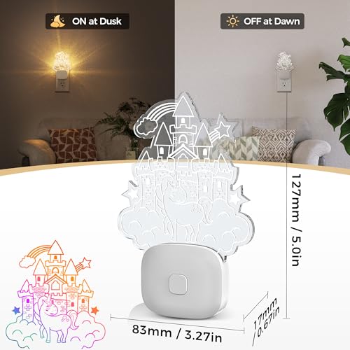 Image of DORESshop Cute Night Light for Kids [2 Pack], Night Lights Plug Into Wall, Acrylic Carved Castle 8 Color Changing Baby NightLight with Dusk to Dawn Sensor, LED Night Lights for Children Girls Bedroom