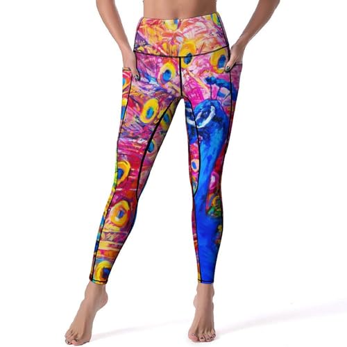 Pantalon de yoga paon de couleur taille haute pour vos séances de fitness et jogging en taille S