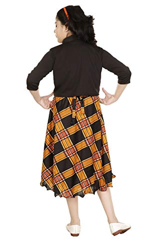 Image of DIGIMART Girls' Knee Length Yellow Checks Frock,Black Jacket Dress