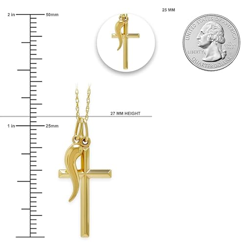 Gold Italian Horn Charm Cross Necklace- 10 Karat - Cornicello Pendant - Religious Cross3