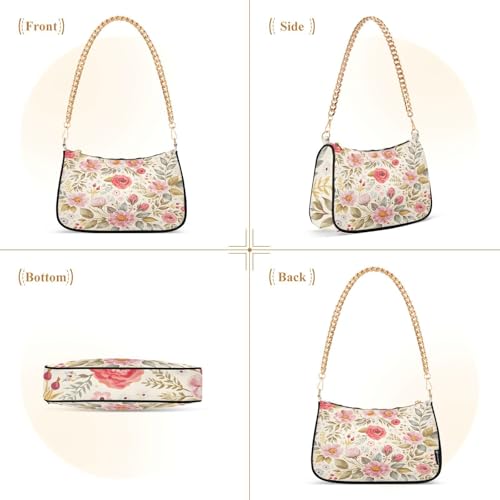 Image of Shoulder Bags for Women Flower Floral Hobo Tote Handbag Small Clutch Purse with Zipper Closure