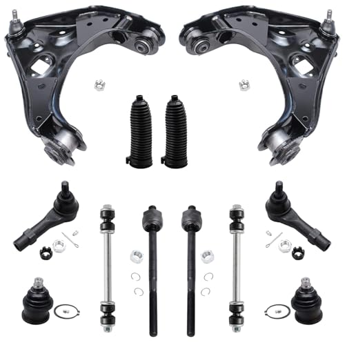 Image of Detroit Axle - 12pc Front End Control Arms Kit for Ford Ranger Explorer Mazda B2500 B3000 B4000 Mercury Mountaineer, Lower Control Arms Tie Rods Sway Bars Boots Upper Ball Joints Replacement