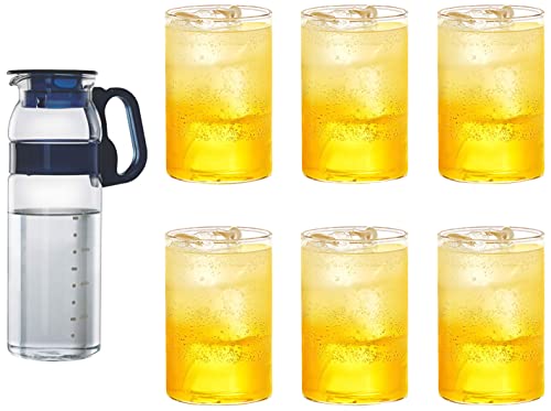 Image of Borosil Vision Glass Set, 295ml, Set of 6, Transparent & Marina Jug with Plastic Handle, 1.3 litres, Transparent Combo
