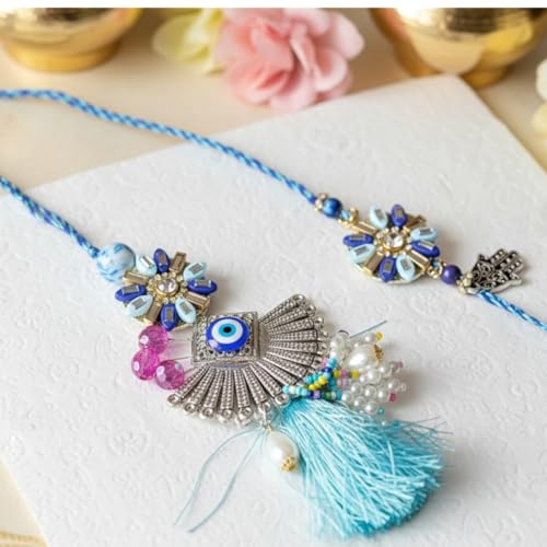 Image of Boys Bhaiya Bhabhi Designer Set Rakhies for Brother and Bhabhi Peacock Lumba Rakshabandhan Rakhi Set of 2, Fridge Magnet for Door Decor