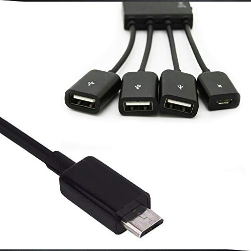 JIMAT 4 in 1 Micro USB Host USB OTG 4 Port Cable Cord Adapter Connector | Charging and Data Sync Transfer | for S4 S5 S6 Android Tablet Smartphone Supports OTG Function