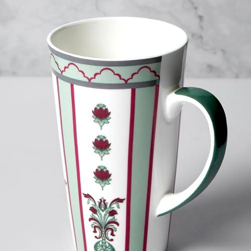 Image of India Circus Fine Elegant Design Ceramic Tall Milk Mugs for Home and Kitchen (Multicolor, 600 ml) - Set of 2 (CC19)