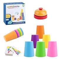 runpeak Stacking Cups - Classic Matching Stacking Toys for Kids, Fun Sensory Toys and Family Board Game with 54 Cards, 12 Cups and 1 Bell, Perfect for Family Gatherings, Parties or Travel