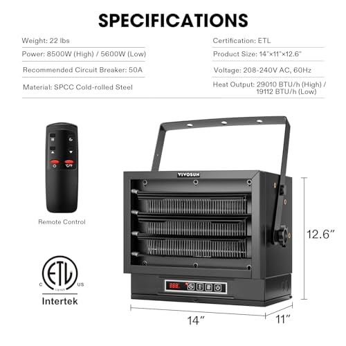Vivosun EH-0004 8500W Garage Heater, 240V Electric Garage Heater thumb #2