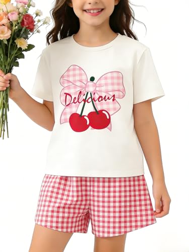 Image of Axumity Kid Toddler Girl Clothes Summer Ruffle Sleeve Figure Graphic Shirt + Shorts Summer Outfits Set