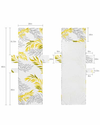 Yellow Botanical Beach Lounge Chair Towel Cover, Soft Chaise Lounge Towel with Side Pockets Patio Pool Chairs Cover for Beach/Pool Sunbathing 29x85 Leaf Contemporary Abstract Geometric