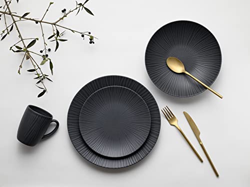 CreaTable, 20537, Serie Vesuvio Black, 16-teiliges Geschirrset, Kombiservice aus Steinzeug, spülmaschinen- und mikrowellengeeignet, Made in Portugal
