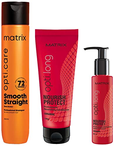 Image of Matrix Opti Care Smooth Straight Professional Shampoo for Ultra Smooth Frizz-free Hair with Shea Butter, Paraben Free, 350ml