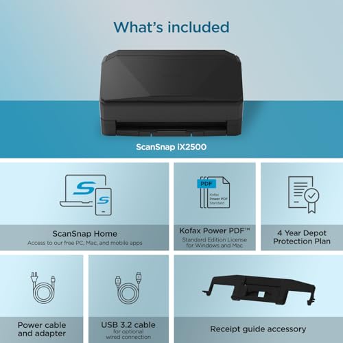 scansnap ix2500 premium wireless or usb high-speed cloud enabled document photo amp receipt scanner with large 534 touchscreen for mac or pc includes 4-year protection plan