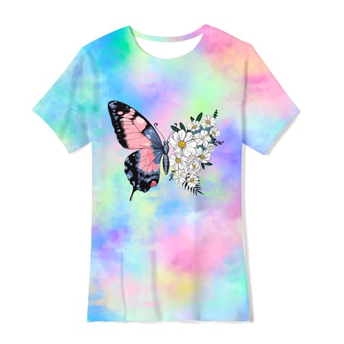 Image of SunFoucs Girls Kids Shirts Size 5-12 Tie Dye Casual Tshirt Short Sleeve Crewneck Tee Top | Short Sleeve Rainbow Tee Top