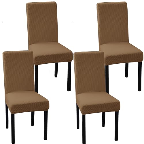 Ocves Stuhlhussen für Esszimmer, 4 oder 6 Stück, dehnbar, Esszimmerstuhlhussen, abnehmbar, waschbar, Stuhlschoner für Bankett, Küche, Party und Zuhause (Kamelbraun, 4 Stück)