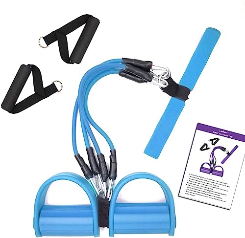 Foot Stirrup Puller, Sit Up Exercise Equipment Abdominal Abs Workout, Pedal Resistance Bands, 4-Tube Multifunction Fitness Tension Rope (Blue)
