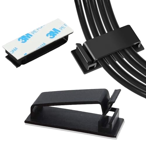100 PCS Self Adhesive Cable Clips, Wire Organizer, Cable Management, Cord Organizer for Desk, Wall, PC, Car, Home, Office, USB, Ethernet, Power Cords, Black (Small)